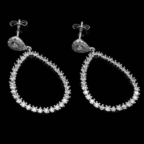 MCER1051 - Silver CZ Micropave Dangle Open Tear Drop Earrings