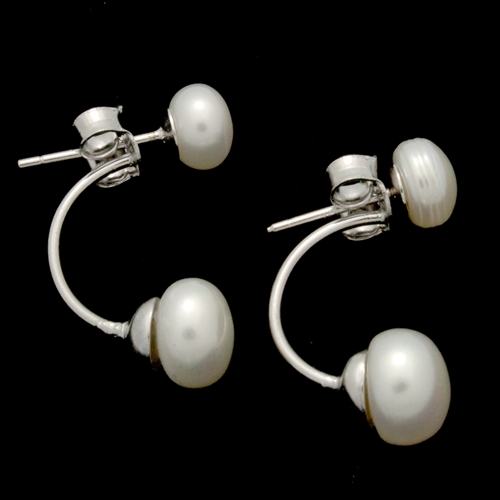 MCER1053 - Silver Telephone Style Pearl Earrings