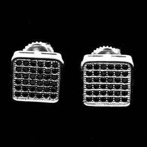 MCER1056 - Silver Micropave Black CZ Square Stud Earrings