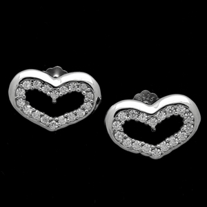 MCER1057 - Silver Micropave CZ Heart Stud Earrings