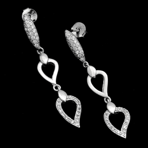 MCER1058 - Silver Micropave CZ Dangle Heart Earrings