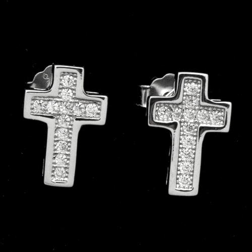 MCER1059 - Silver Micropave CZ Cross Stud Earrings