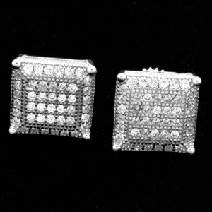 MCER1060 - Silver Micropave CZ Square Stud Earrings