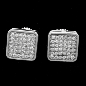 MCER1065-Silver Micropave CZ Square Stud Earrings