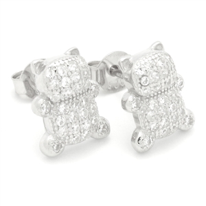 MCER1075 - Silver CZ Bear Stud Earrings