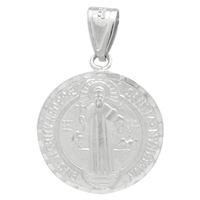 MI-P1019 Silver San Benito Round with Cross Jesus Pendant 24mm