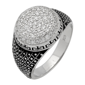 MMCR1009 SILVER MICROPAVE 14MM GREEK DESIGN CZ MENS RING