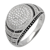 MMCR1011 SILVER MICROPAVE 15MM ROUND BLACK LINES CZ MENS RING