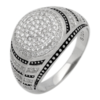 MMCR1011 SILVER MICROPAVE 15MM ROUND BLACK LINES CZ MENS RING