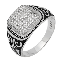 MMCR1012 SILVER MICROPAVE 15MM ROUND BLACK LINES CZ MENS RING