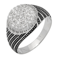 MMCR1014 SILVER MICROPAVE 14MM ROUND SPIRAL LINES CZ MENS RING