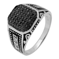 MMCR1022 SILVER MICROPAVE 14MM SQUARED GREEK CZ MENS RING