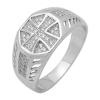 MMCR1024 SILVER MICROPAVE MALTESE CROSS CZ MENS RING