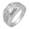 MMCR1025 SILVER MICROPAVE 7MM ROUND CENTER CLEAR CZ MENS RING