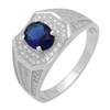 MMCR1031 SILVER MICROPAVE OVAL BLUE CZ MENS RING