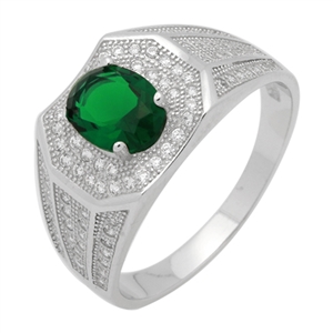 MMCR1032 SILVER MICROPAVE OVAL GREEN CZ MENS RING