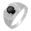 MMCR1033 SILVER MICROPAVE OVAL BLACK CZ MENS RING