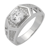 MMCR1034 SILVER MICROPAVE HEXAGON ROUND CLEAR CZ MENS RING