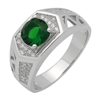 MMCR1035 SILVER MICROPAVE HEXAGON ROUND EMERALD CZ MENS RING