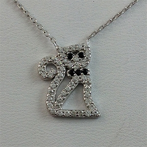 Silver Necklace with CZ - Cat - 8.80