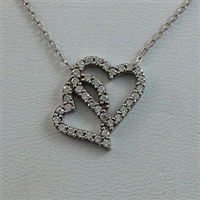 Silver Necklace with CZ - Two Hearts - $8.80