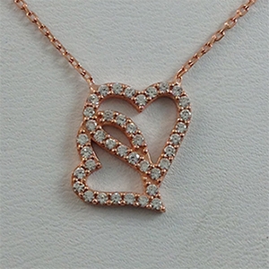 Silver Necklace with CZ - Two Hearts - $8.80