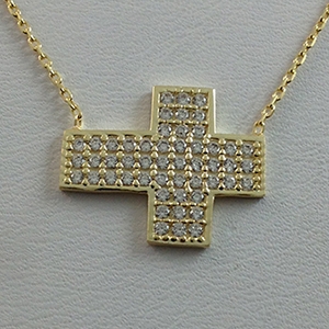 Silver Necklace with CZ - Sideway Wide Cross - $8.80