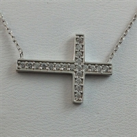 Silver Necklace with CZ -  Sideway Cross - $8.80