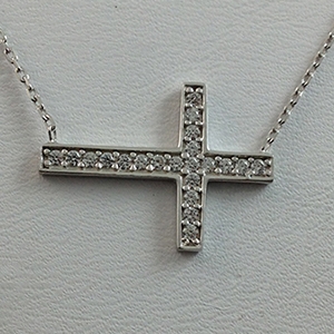 Silver Necklace with CZ -  Sideway Cross - $8.80