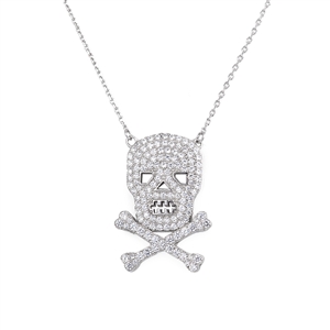 Silver Necklace with CZ - Skull