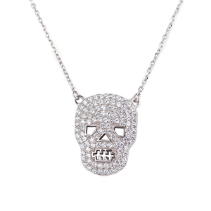 Silver Necklace with CZ - Skull