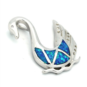 OPP1002-B Silver Blue Opal Swan Pendant 32mm