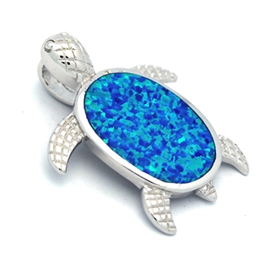 OPP1003-B Silver Blue Opal Turtle Pendant 28mm