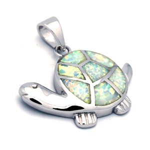 OPP1004-W Silver White Opal Turtle Pendant 17mm