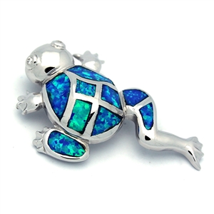 OPP1005-B Silver Blue Opal Frog Pendant 33mm