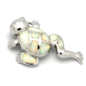 OPP1005-W Silver White Opal Frog Pendant 33mm