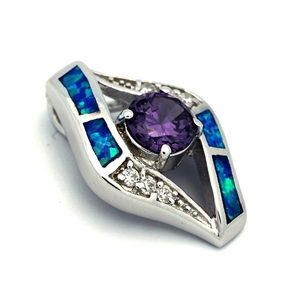 OPP1011-BP Silver Blue Opal Purple CZ Pendant 23mm