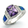 OPR1001-BPU Silver Blue Opal with Purple CZ Ring