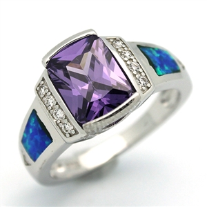 OPR1001-BPU Silver Blue Opal with Purple CZ Ring