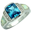 OPR1001-WBT Silver White Opal with Blue Topaz CZ Ring