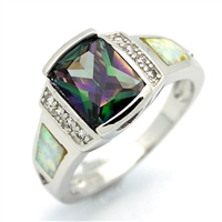 OPR1001-WMY Silver White Opal with Mystic CZ Ring