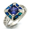 OPR1002-BSA Silver Blue Opal with Blue CZ Ring