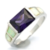 OPR1003-WPU Silver White Opal with Purple CZ Ring