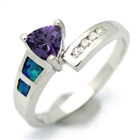 OPR1004-BPU Silver Blue Opal with Purple CZ Ring