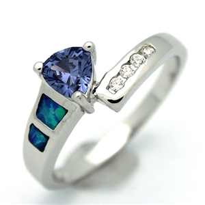 OPR1004-BTA Silver Blue Opal with Tanzanite CZ Ring