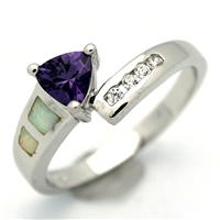 OPR1004-WPU Silver White Opal with Purple CZ Ring