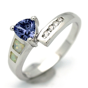 OPR1004-WTA Silver White Opal with Tanzanite CZ Ring