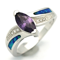 OPR1005-BPU Silver Blue Opal with Purple CZ Ring