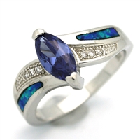 OPR1005-BTA Silver Blue Opal with Tanzanite CZ Ring