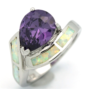 OPR1006-WPU Silver White Opal with Purple CZ Ring